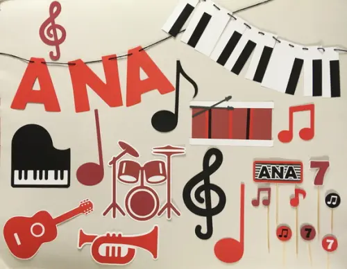 Decoração de Parede e Mesa - Festa Tema Musical
