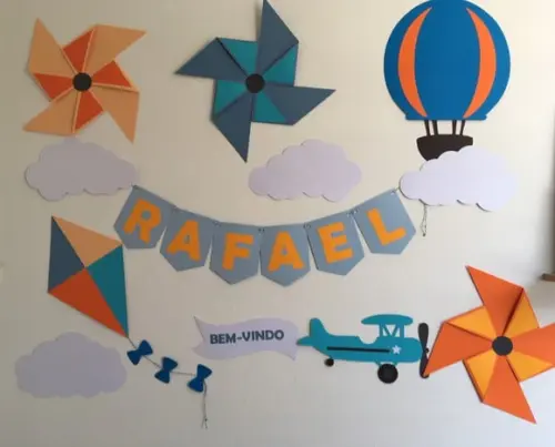 Decoração de Parede Festa Catavento Balão Pipa Aviador