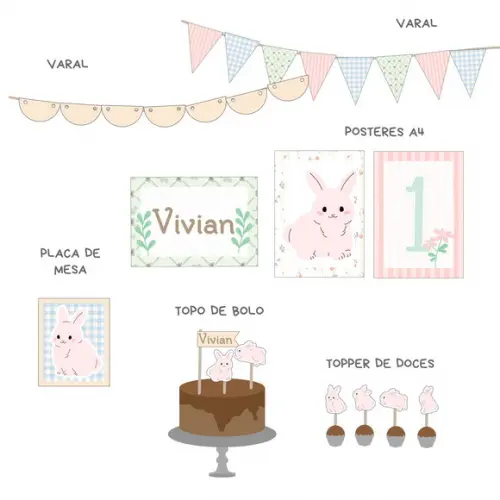 Decoração Festa - Papelaria Coelhos Vintage