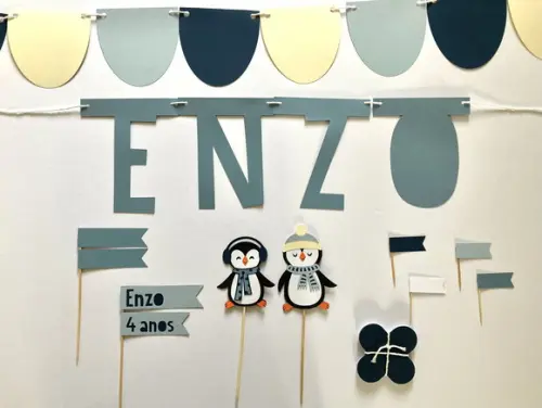 Decoração Festa Pinguim - Kit Festa Papelaria Pinguim Azul