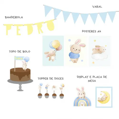 Decoração Festa - Papelaria Coelhos Vintage
