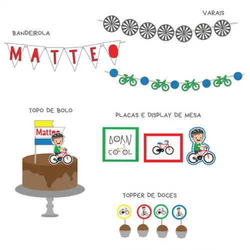Kit de Papelaria para Festa Tema Bike / Bicicleta