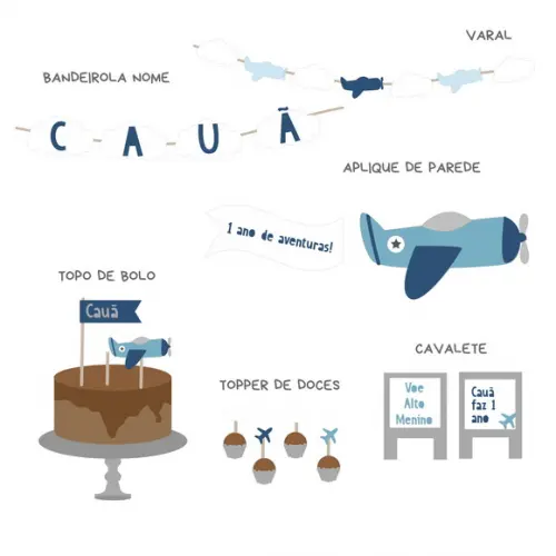 Kit Decoração - Festa Avião Aviador Vintage