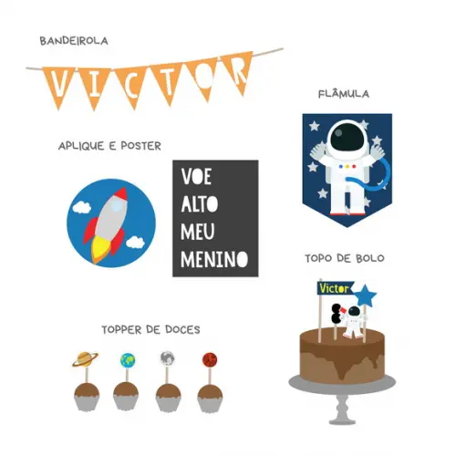 Kit Decoração - Festa Astronauta, Céu, Espaço (mod 1)
