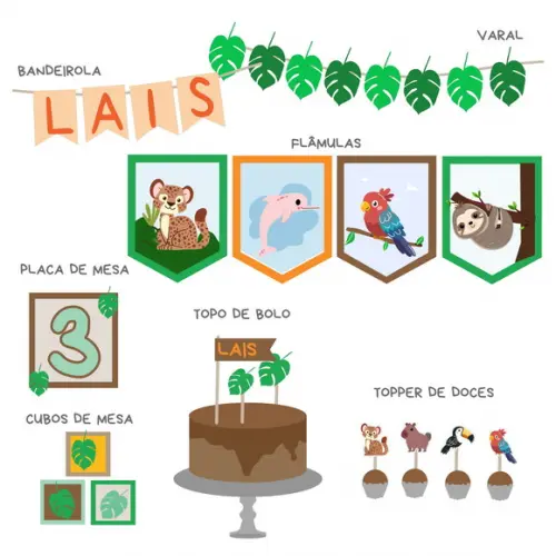 Kit Decoração - Festa Animais Brasileiros