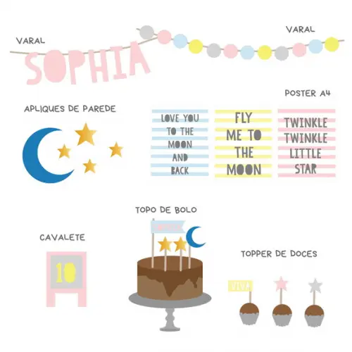 Kit Decoração - Festa Brilha Brilha Estrelinha e Lua
