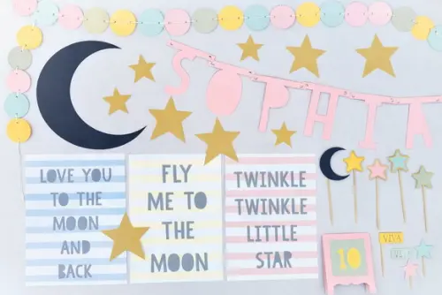 Kit Decoração - Festa Brilha Brilha Estrelinha e Lua