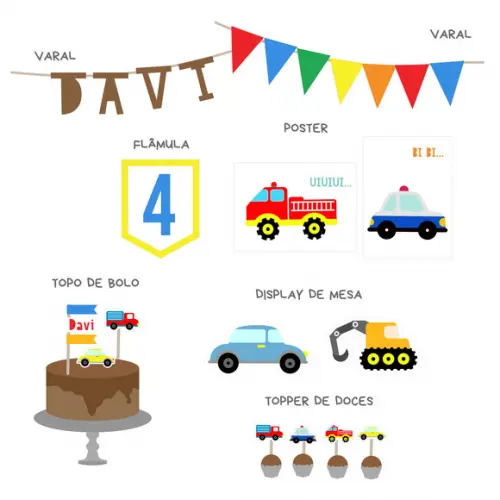 Kit Decoração - Festa Carrinhos / Carros /transporte (mod 2)