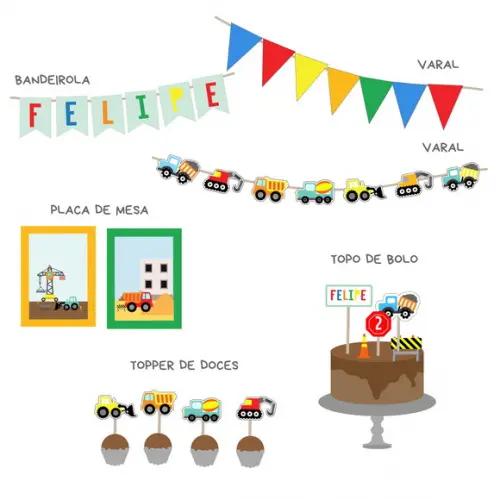Kit Decoração - Festa Carrinhos / Construção (mod 6)