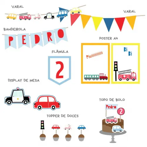 Kit Decoração - Festa Carrinhos / Carros /transporte (mod 1)