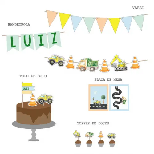 Kit Decoração - Festa Carros / Transporte Aquarelados