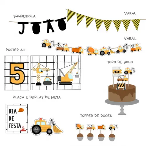 Kit Decoração - Festa Construção - Construtor
