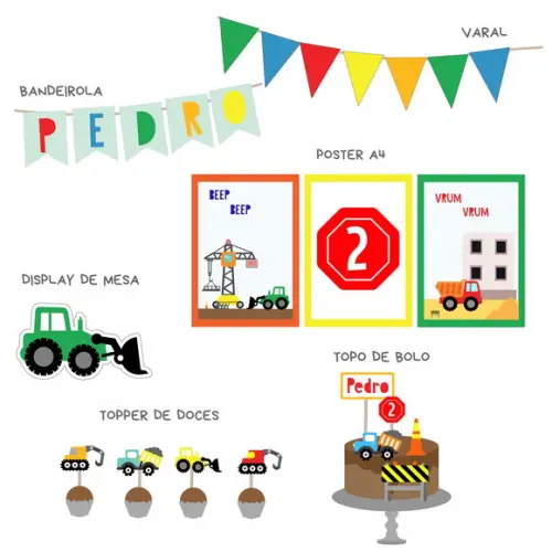 Kit Decoração - Festa Construção - Trator