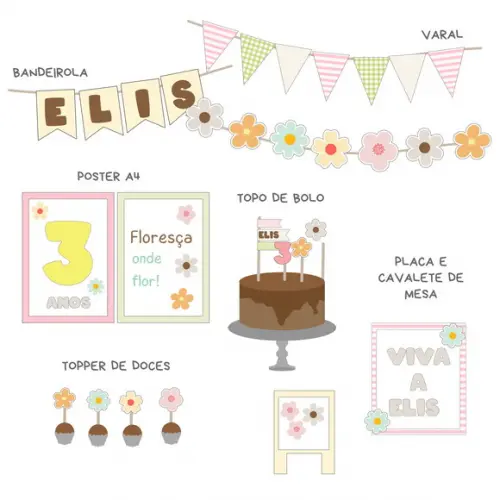 Kit Decoração - Festa Flores e Jardim