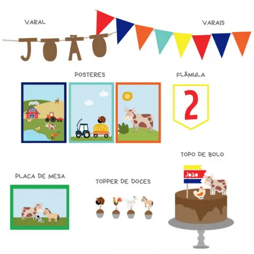 Kit Decoração - Festa Fazendinha / Animais (mod 1)