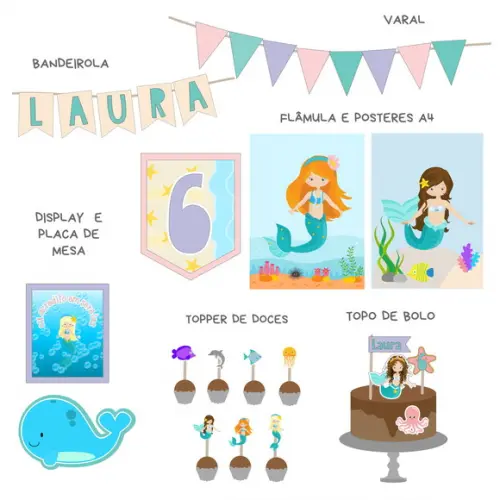 Kit Decoração - Festa Fundo do Mar e Sereias
