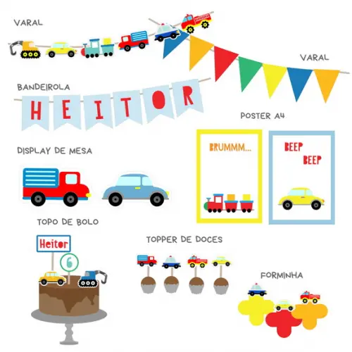 Kit Decoração - Festa Meios de Transporte (mod 10)