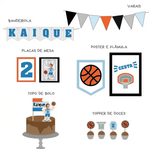 Kit Decoração - Papelaria Festa Basquete / Esporte
