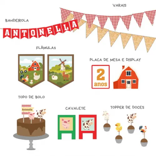Kit Decoração - Papelaria Festa Fazendinha