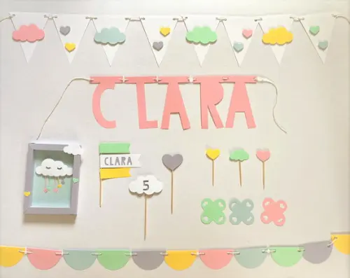 Kit Decoração de Festa - Nuvem e Coração / Chuva de Amor