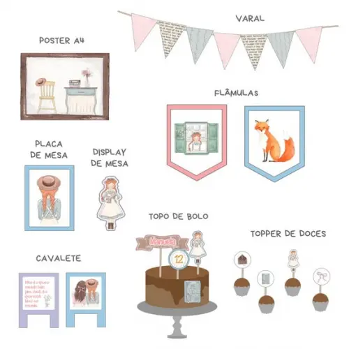 Kit Decoração de Festa - Papelaria Anne With An e (mod 1)