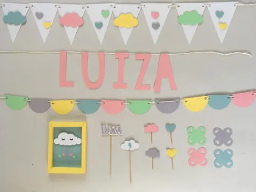 Kit Decoração de Festa - Nuvem e Coração / Chuva de Amor