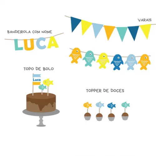 Kit Decoração de Festa - Peixes / Pescaria