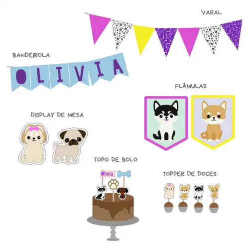 Kit Decoração de Festa - Tema Pet Cachorrinhos (mod 3)