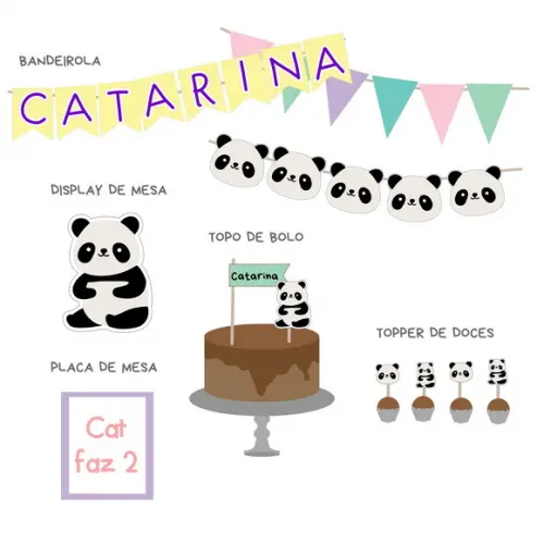 Kit Decoração de Festa - Tema Panda