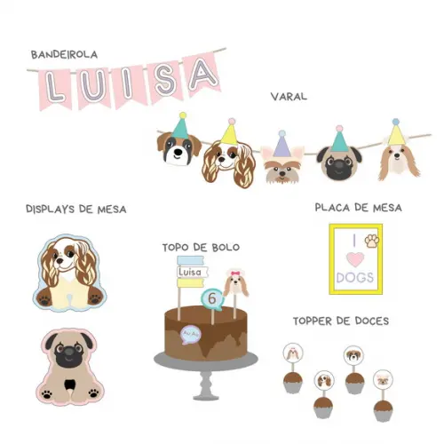 Kit Decoração de Festa - Tema Pet Cachorrinhos (mod 6)