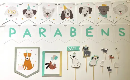 Kit Decoração de Festa - Tema Pet Cachorrinhos (mod 8)