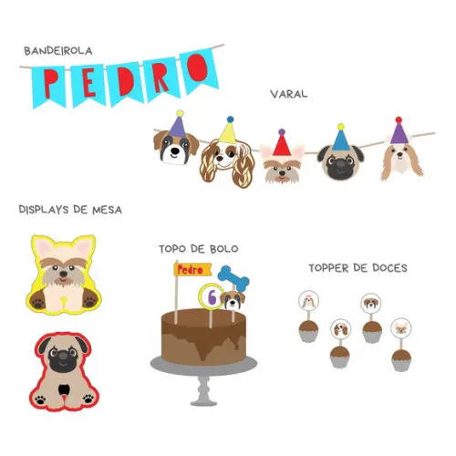 Kit Decoração de Festa - Tema Pet Cachorrinhos (mod 5)