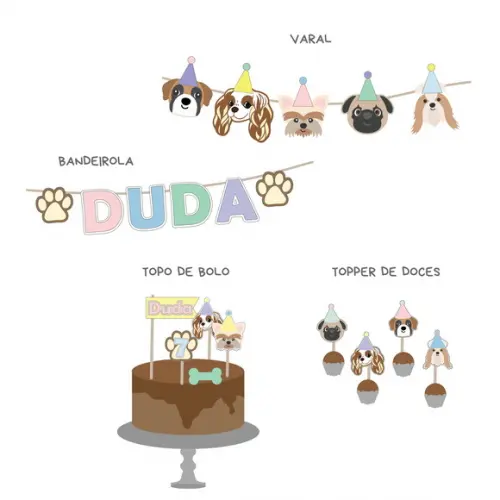 Kit Decoração de Festa - Tema Pet Cachorrinhos Mini