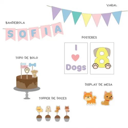 Kit Decoração de Festa - Tema Pets Cachorrinhos