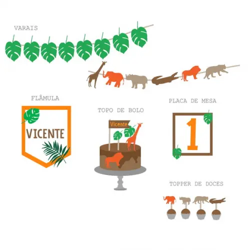 Kit Decoração de Parede e Mesa - Festa Safari / Zoo (mod 1)