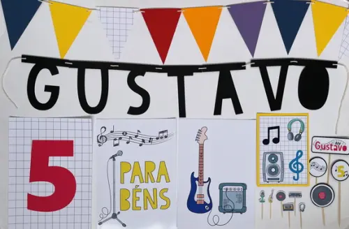 Kit Decoração de Parede e Mesa - Tema Música Rock (mod 4)