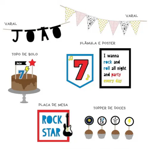 Kit Decoração de Parede e Mesa - Tema Música / Rock