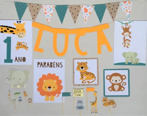 Kit Decoração Papelaria - Festa Animais, Zoo, Safari