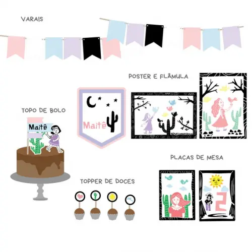 Kit Decoração Parede e Mesa - Festa Junina Cordel