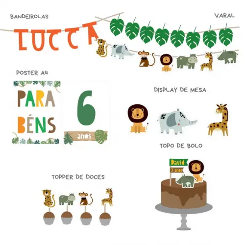 Kit Decoração Papelaria - Festa Safari