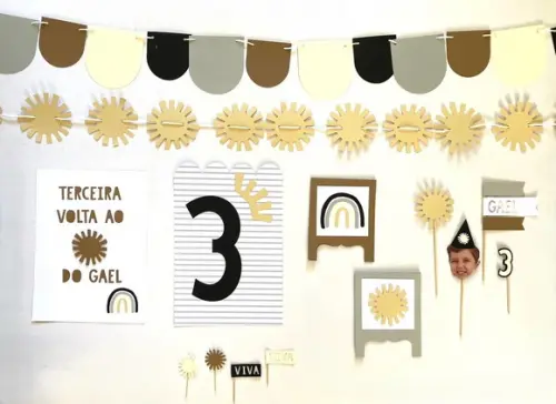 Kit Decoração- Papelaria Sol e Arco-íris Boho