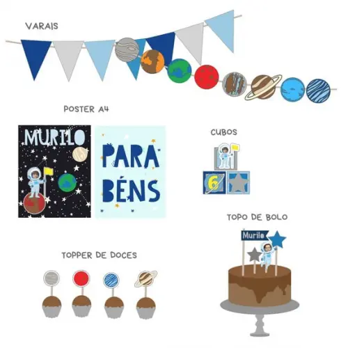 Kit Festa - Decoração Espaço, Planetas e Astronauta (mod 2)