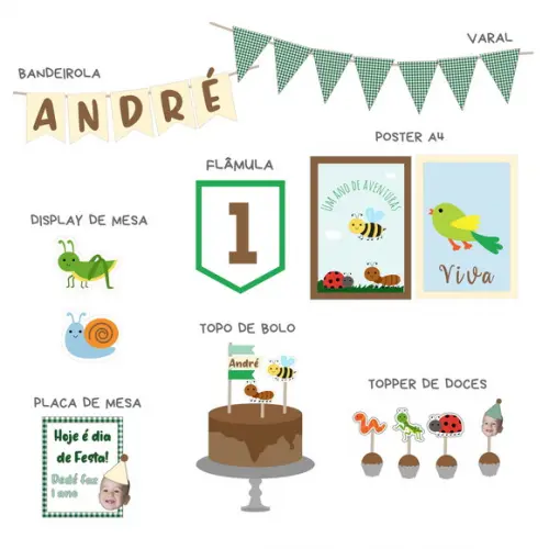 Kit Festa - Decoração Jardins, Passarinhos e Insetos