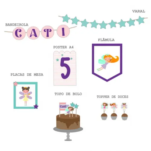 Kit Festa - Papelaria Decoração Fadas