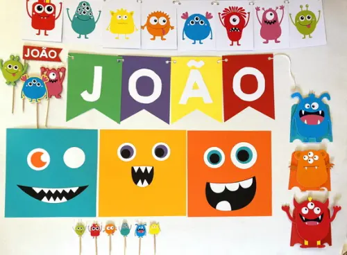 Kit Festa - Papelaria Decoração Monstros - Monstrinhos