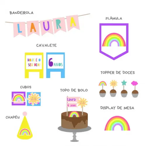Kit Festa Papelaria - Arco-iris e Solzinho (mod 6)