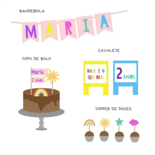 Kit Festa Papelaria - Arco-iris e Sol Mini (mod 8)