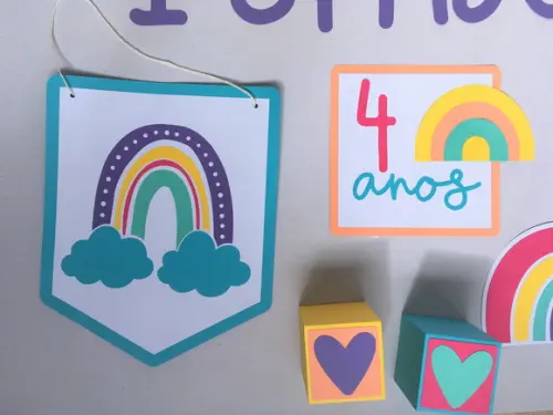 Kit Festa Papelaria - Arco-iris e Coração Boho (mod 4)