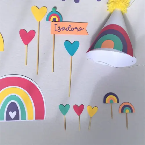 Kit Festa Papelaria - Arco-iris e Coração Boho (mod 4)