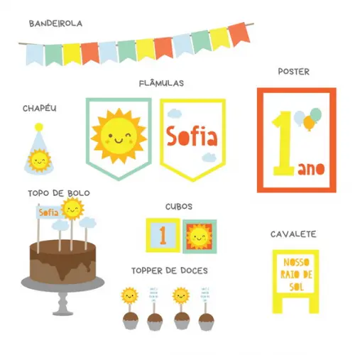 Kit Festa Papelaria - Raio de Sol / Solzinho (mod 11)